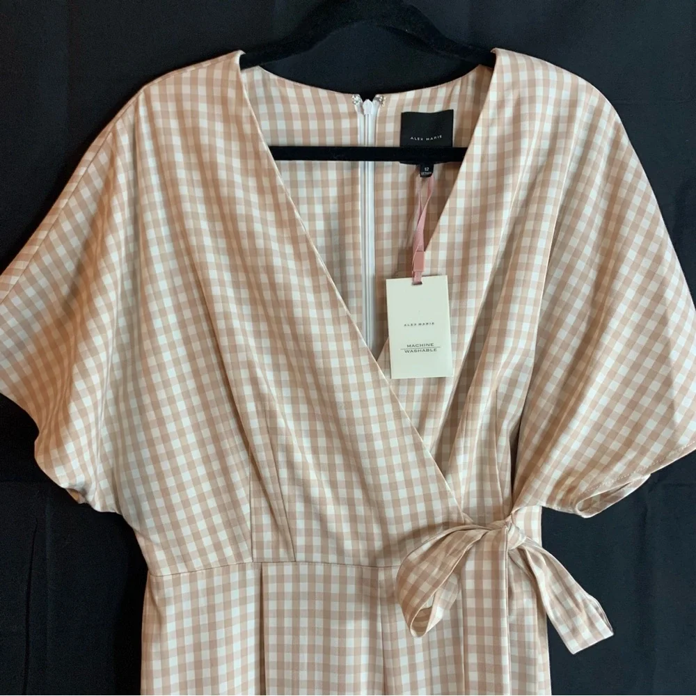 NWT Alex Marie Juliana Linen Wide Leg Jumper in Sand Gingham Print, size 12 - Picture 5 of 13
